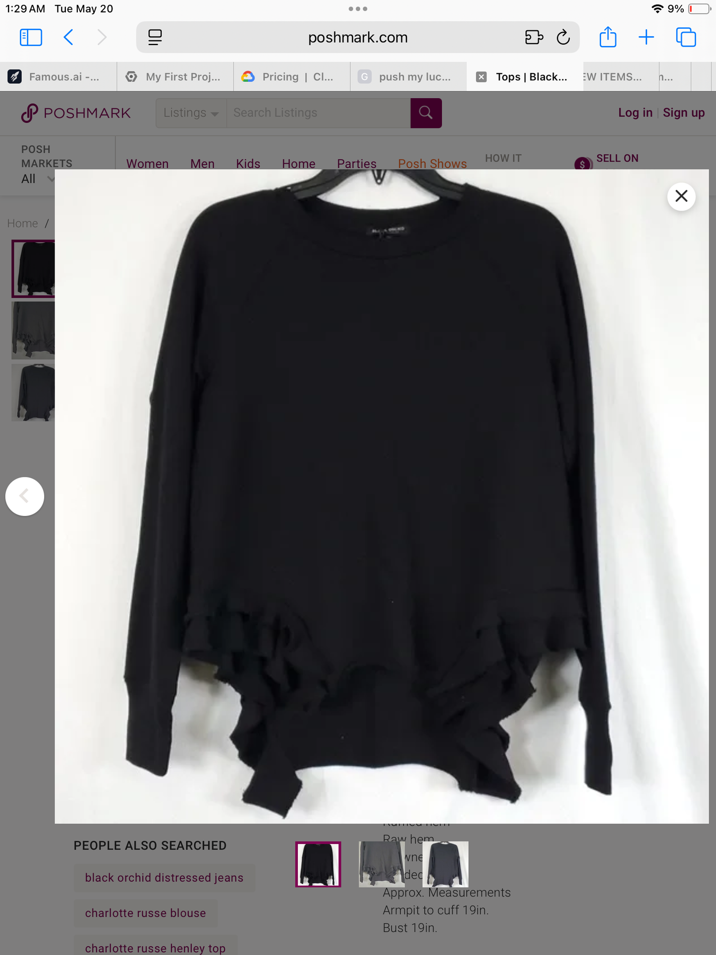 Black Orchid LA Double Ruffle Sweat Sweater in jet black, size small, featuring stylish layered ruffle details for a chic streetwear look from ShAesthetics