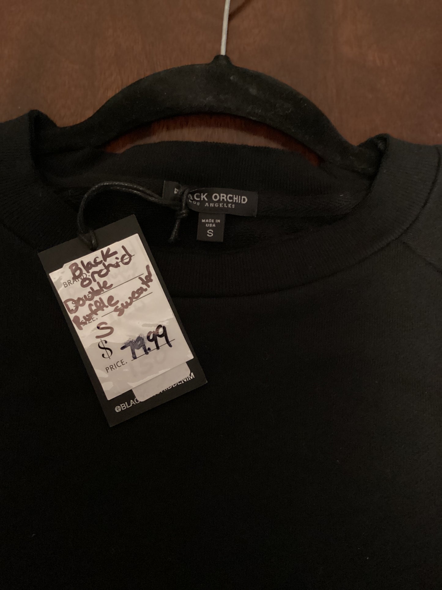 Black Orchid LA Double Ruffle Sweat Sweater – Jet Black (Size Small)