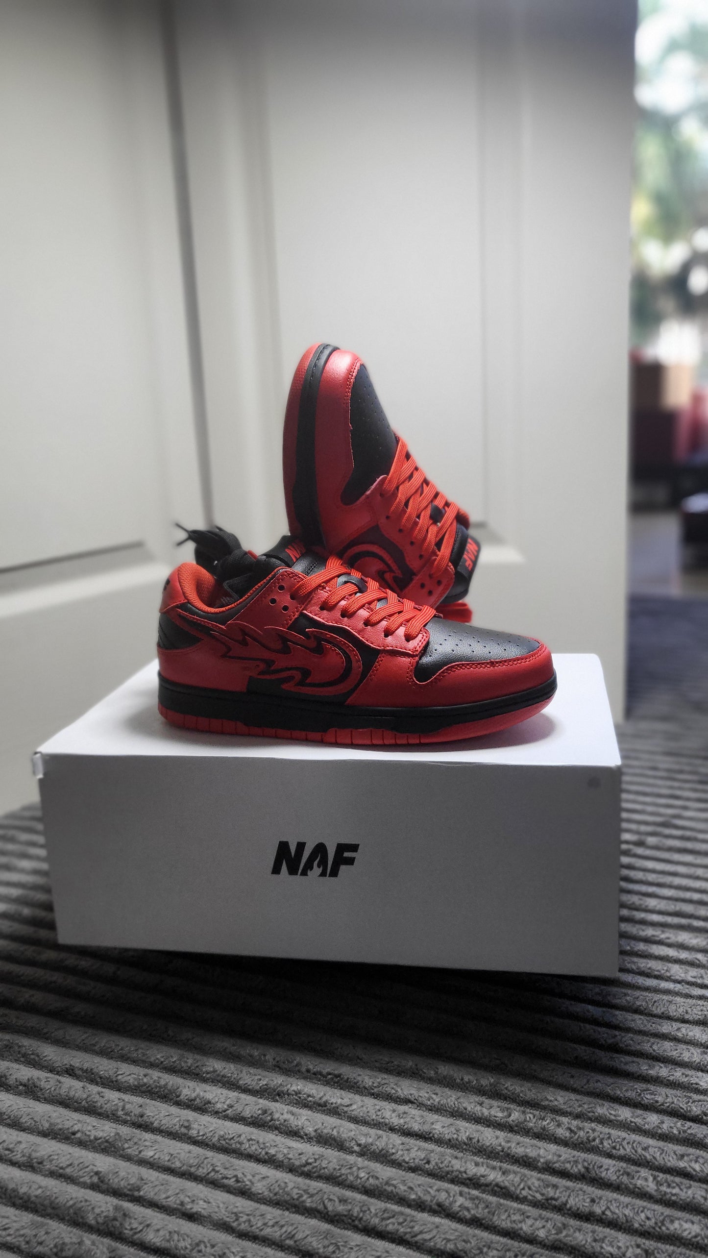 NAF Global Vampire Red Stolen Van Edition ultra rare sneakers size 6, deadstock condition, exclusive drop from ShAesthetics