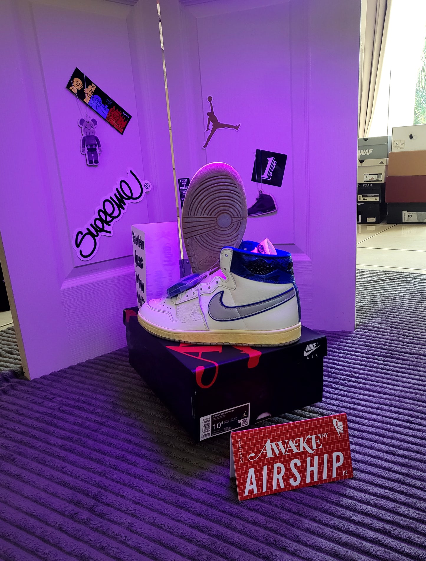 Shop Jordan Air Ship PE SP “Game Royal” x Awake NY size 10.5, featuring bold royal blue tones and limited-edition style for sneaker collectors at ShAesthetics