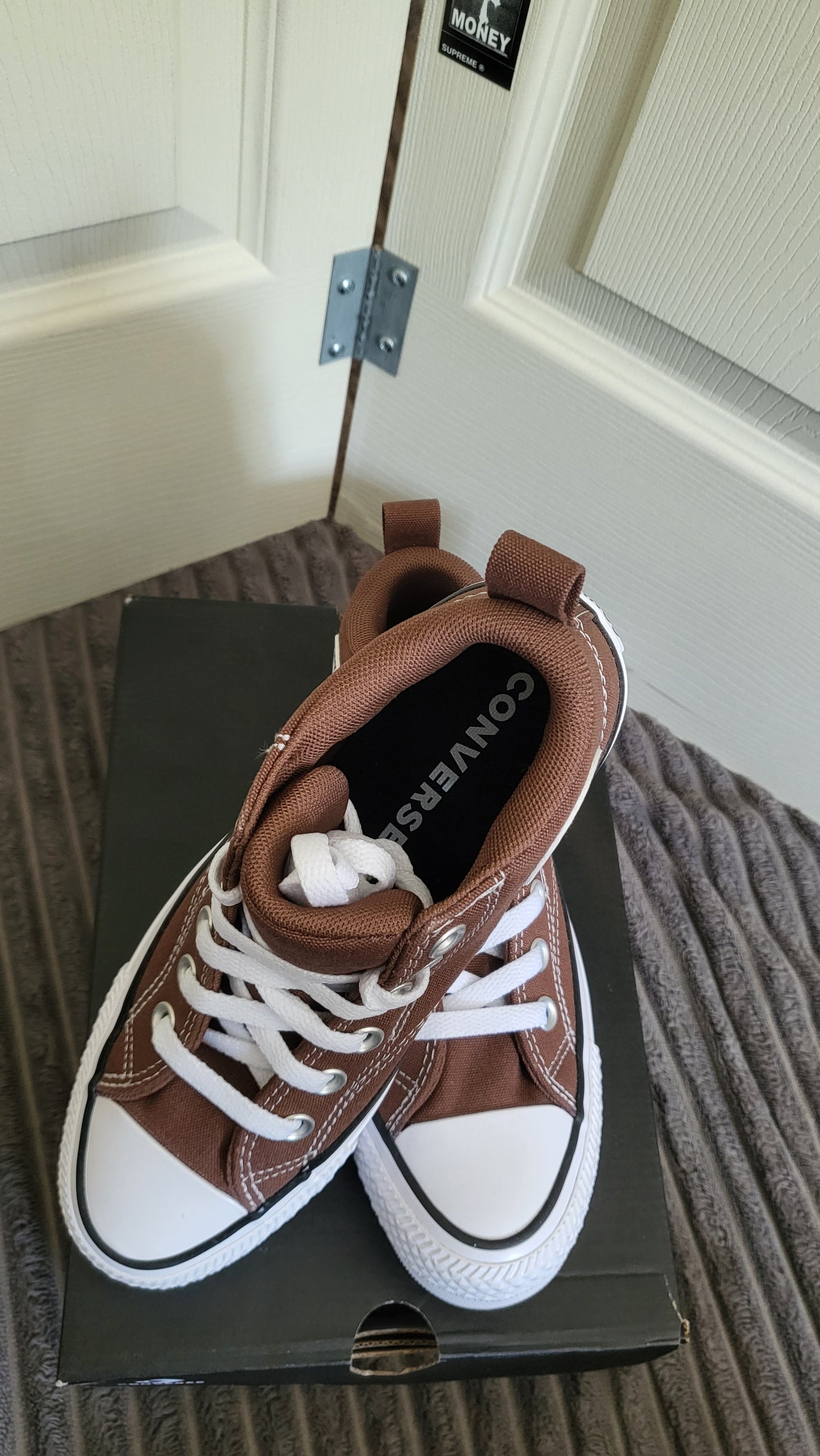 Top view of Converse Malden Street Mid sneakers in kids size with white laces and toe cap