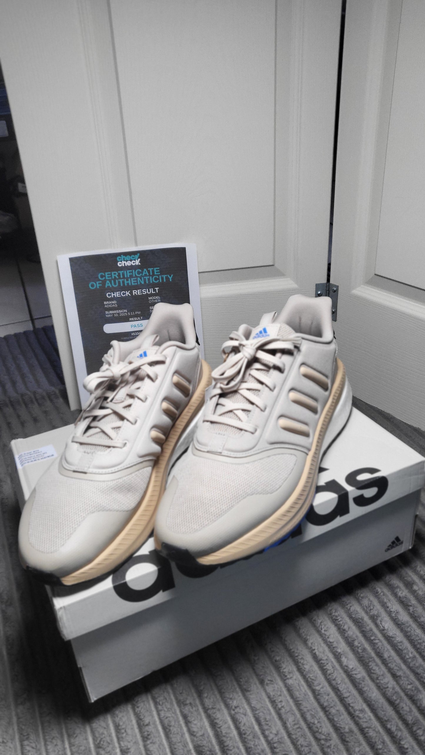 Closeup of Adidas PLRPHASE Wonder Taupe sneakers Size 13 – soft neutral tones and athletic streetwear vibe by ShAesthetics