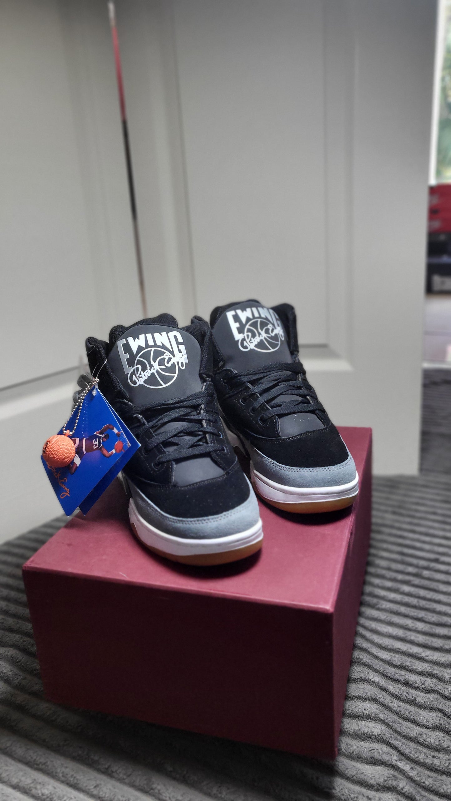 Ewing 33 Hi Concepts Collab – Top View with Original Collab Box, Basketball Hang Tag, and Promo Card