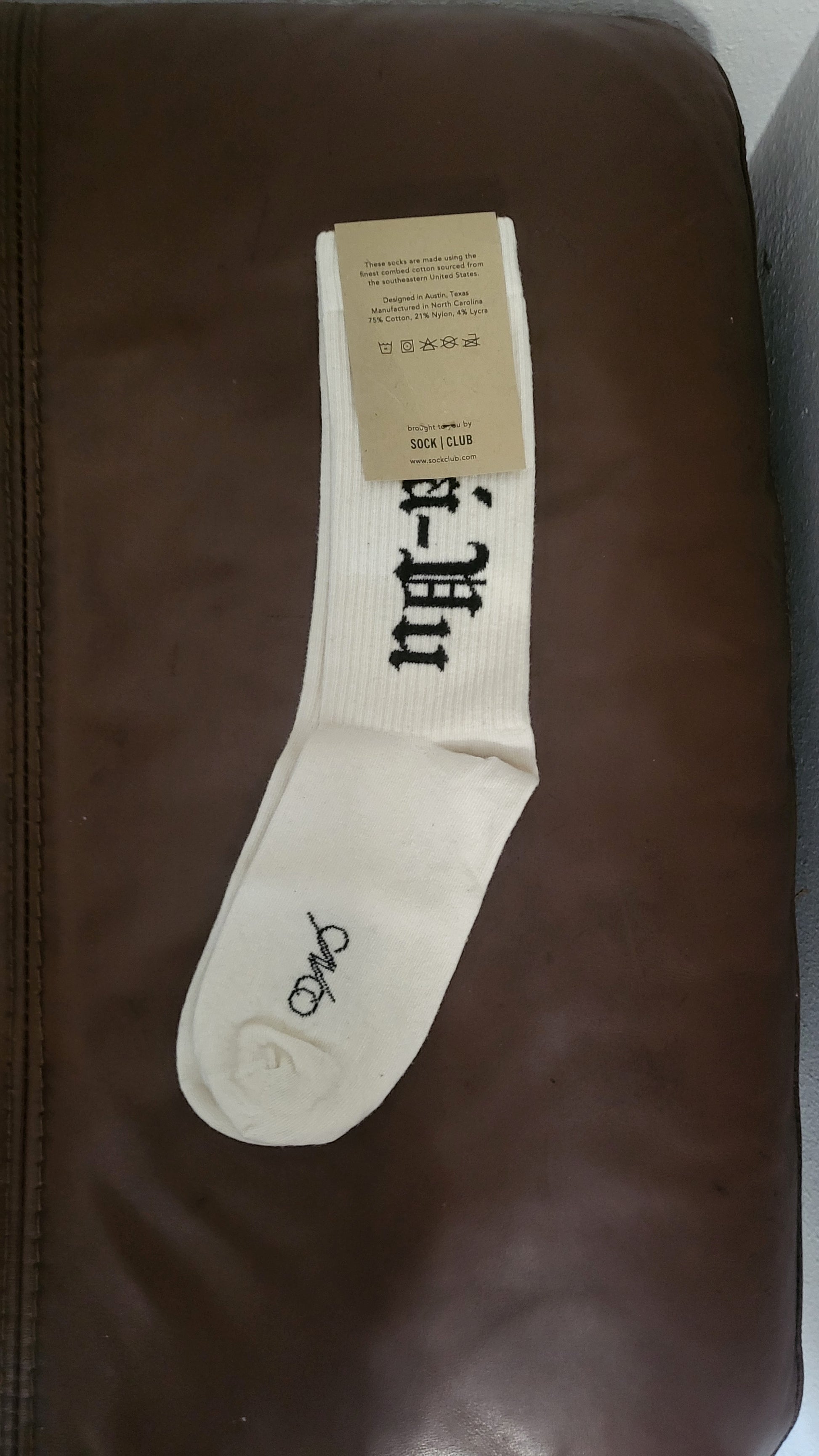 Stylish streetwear socks featuring Old English text, made in USA
