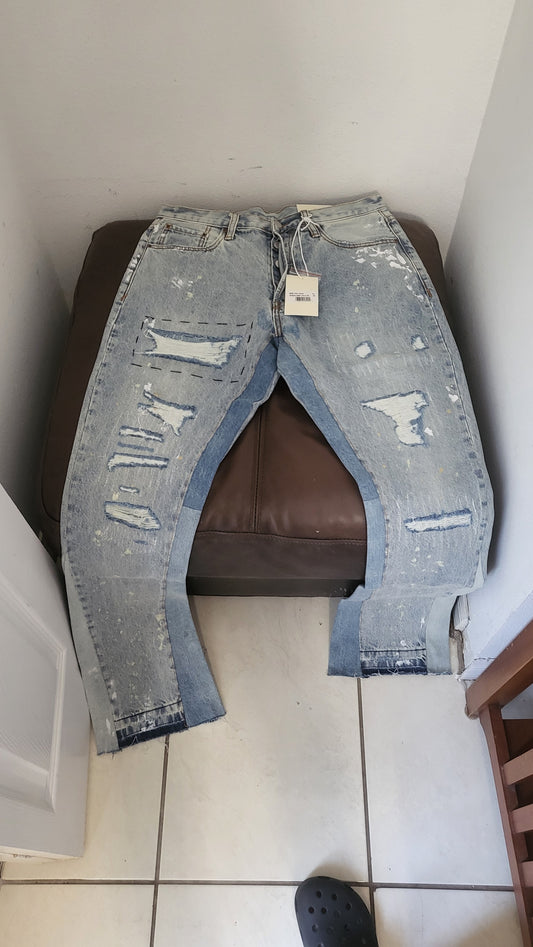 Front view of MNML Slim Fit Blue Denim Jeans by ShAesthetics — modern streetwear staple