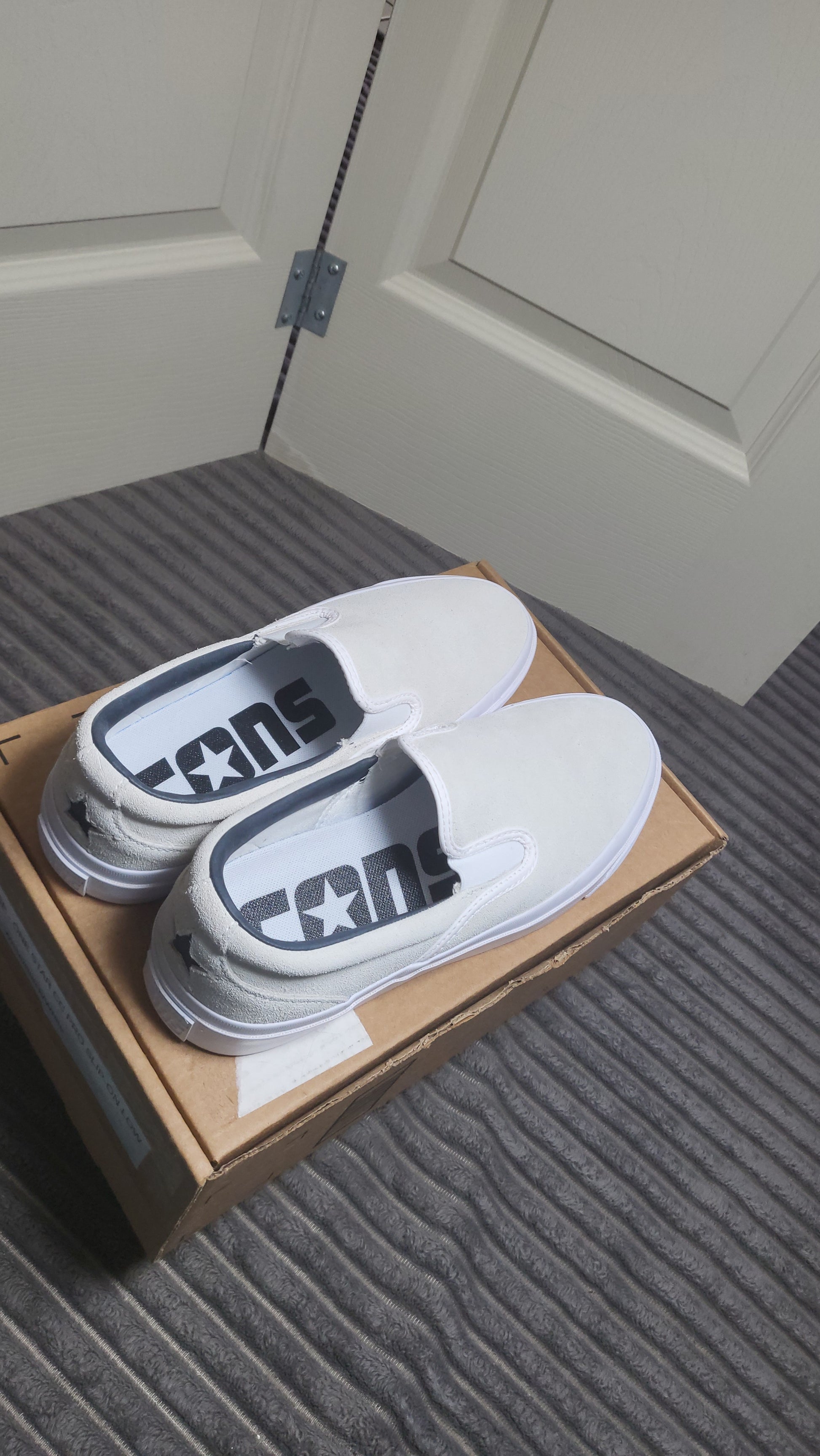 Converse One Star CC Pro Slip-On White Black – Top Angle View with Replacement Box Men’s Skate Style
